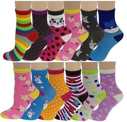 Different Touch 12 Pairs Girls Colorful Fun Novelty Design Crew Socks