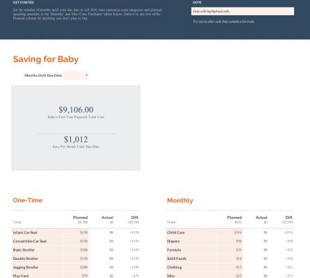 Printable Saving for Baby Spreadsheet