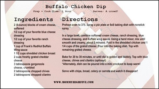 Printable Buffalo Chicken Dip Recipe