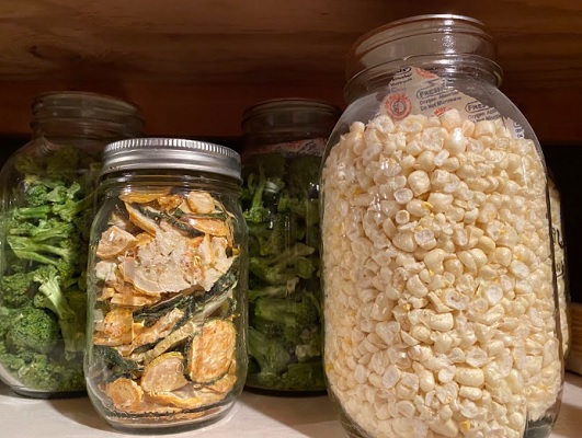 Freeze dried food in glass jars